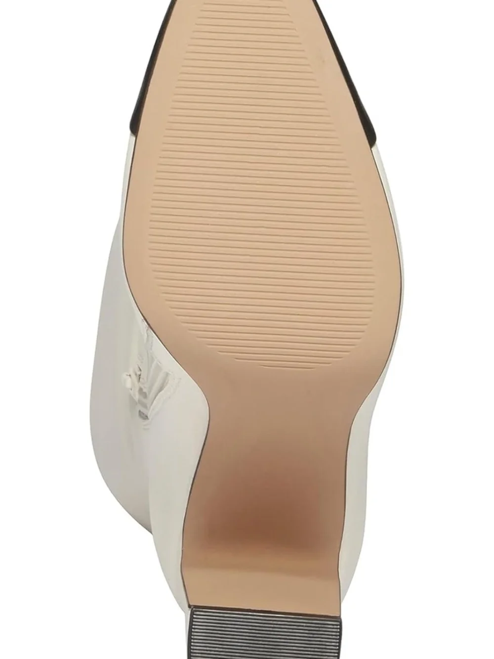Steve Madden White Knee-High Block Heel Boot with Black Cap Toe
